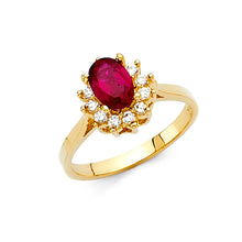Ioka Jewelry - 14K Yellow Solid Gold Red Cubic Zirconia CZ Halo Fancy Ring