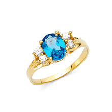 Ioka Jewelry - 14K Yellow Solid Gold Blue Cubic Zirconia CZ Fancy Ring