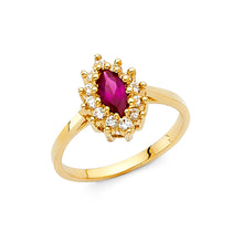 Ioka Jewelry - 14K Yellow Solid Gold Red Cubic Zirconia CZ Halo Fancy Ring
