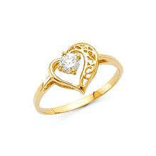 Ioka Jewelry - 14K Yellow Solid Gold Heart with Cubic Zirconia CZ Fancy Ring