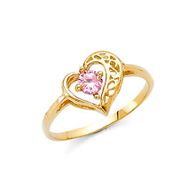 Ioka Jewelry - 14K Yellow Solid Gold Heart with Pink Cubic Zirconia CZ Fancy Ring