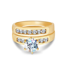 Ioka Jewelry - 14K Yellow Solid Gold Cubic Zirconia CZ Wedding Engagement Ring Set