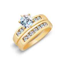 Ioka Jewelry - 14K Yellow Solid Gold Cubic Zirconia CZ Wedding Engagement Ring Set