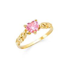 Ioka Jewelry - 14K Yellow Solid Gold Pink Heart Shaped Cubic Zirconia CZ Fancy Ring
