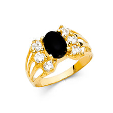 Ioka Jewelry - 14K Yellow Solid Gold Black Cubic Zirconia CZ Fancy Ring