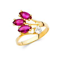 Ioka Jewelry - 14K Yellow Solid Gold Red Stones Cubic Zirconia CZ Fancy Ring