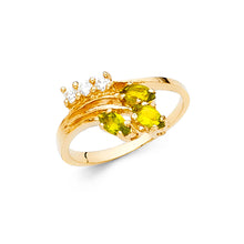 Ioka Jewelry - 14K Yellow Solid Gold Green Stones Cubic Zirconia CZ Fancy Ring
