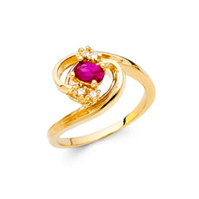 Ioka Jewelry - 14K Yellow Solid Gold Red Cubic Zirconia CZ Fancy Twisted Ring