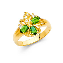 Ioka Jewelry - 14K Yellow Solid Gold Green Cubic Zirconia CZ Fancy Ring