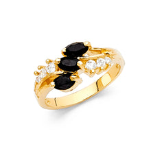 Ioka Jewelry - 14K Yellow Solid Gold 3 Stone Black Cubic Zirconia CZ Fancy Ring