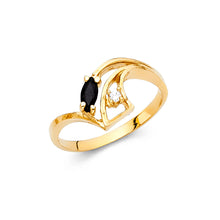 Ioka Jewelry - 14K Yellow Solid Gold Black Cubic Zirconia CZ V Shaped Fancy Ring