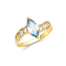 Ioka Jewelry - 14K Yellow Solid Gold Blue Cubic Zirconia CZ Fancy Ring