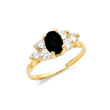 Ioka Jewelry - 14K Yellow Solid Gold Black Oval Cubic Zirconia CZ Fancy Ring