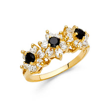 Ioka Jewelry - 14K Yellow Solid Gold Tri Flower Cubic Zirconia CZ Fancy Ring