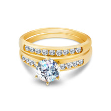 Ioka Jewelry - 14K Yellow Solid Gold Cubic Zirconia CZ Wedding Engagement Ring Set