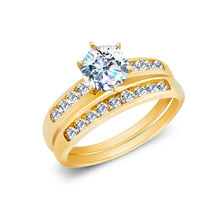 Ioka Jewelry - 14K Yellow Solid Gold Cubic Zirconia CZ Wedding Engagement Ring Set