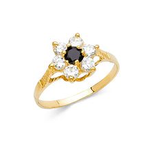 Ioka Jewelry - 14K Yellow Solid Gold Star Flower Cubic Zirconia CZ Fancy Ring
