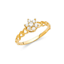Ioka Jewelry - 14K Yellow Solid Gold Star Flower Cubic Zirconia CZ Fancy Ring