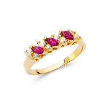 Ioka Jewelry - 14K Yellow Solid Gold Tri Stone Cubic Zirconia CZ Fancy Ring