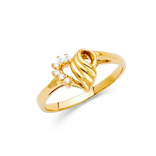 Ioka Jewelry - 14K Yellow Solid Gold Heart with Cubic Zirconia CZ Fancy Ring