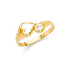 Ioka Jewelry - 14K Yellow Solid Gold Sideways Heart Cubic Zirconia CZ Fancy Ring