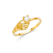 Ioka Jewelry - 14K Yellow Solid Gold Single Claddagh Cubic Zirconia CZ Fancy Ring