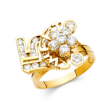 Ioka Jewelry - 14K Yellow Solid Gold Cubic Zirconia CZ Sweet 15 Years Quinceanera Birthday Motion Ring