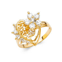 Ioka Jewelry - 14K Yellow Solid Gold Cubic Zirconia CZ 15 Anos Quinceanera Birthday Motion Ring