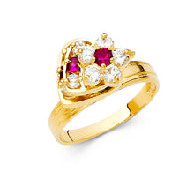 Ioka Jewelry - 14K Yellow Solid Gold Cubic Zirconia CZ Flower and Heart Motion Ring
