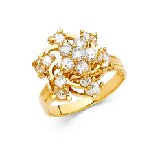 Ioka Jewelry - 14K Yellow Solid Gold Cubic Zirconia CZ Flower Motion Ring