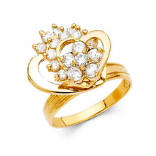 Ioka Jewelry - 14K Yellow Solid Gold Cubic Zirconia CZ Heart Motion Ring