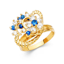 Ioka Jewelry - 14K Yellow Solid Gold Blue Cubic Zirconia CZ Heart Motion Ring