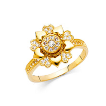 Ioka Jewelry - 14K Yellow Solid Gold Cubic Zirconia CZ Hearts Fancy Ring