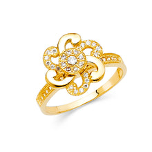 Ioka Jewelry - 14K Yellow Solid Gold Cubic Zirconia CZ Fancy Unique Ring