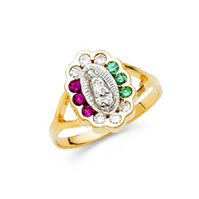 Ioka Jewelry - 14K Two Tone Solid Gold Multicolored Cubic Zirconia CZ Our Lady of Guadalupe Ring