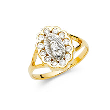 Ioka Jewelry - 14K Two Tone Solid Gold Cubic Zirconia CZ Our Lady of Guadalupe Ring
