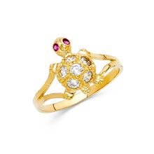 Ioka Jewelry - 14K Yellow Solid Gold Red Eyeed Cubic Zirconia CZ Turtle Lucky Ring