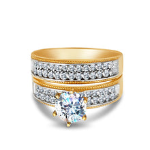 Ioka Jewelry - 14K Two Tone Solid Gold Cubic Zirconia CZ Wedding Engagement Ring Set