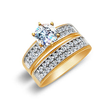 Ioka Jewelry - 14K Two Tone Solid Gold Cubic Zirconia CZ Wedding Engagement Ring Set