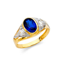 Ioka Jewelry - 14K Yellow Solid Gold Blue Cubic Zirconia CZ Ring