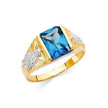 Ioka Jewelry - 14K Yellow Solid Gold Blue Cubic Zirconia CZ Religious Ring