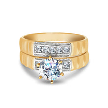 Ioka Jewelry - 14K Two Tone Solid Gold Cubic Zirconia CZ Wedding Engagement Ring Set