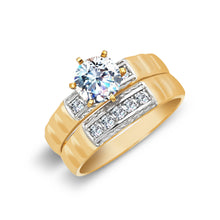 Ioka Jewelry - 14K Two Tone Solid Gold Cubic Zirconia CZ Wedding Engagement Ring Set