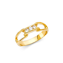 Ioka Jewelry - 14K Yellow Solid Gold 3 Stone Cubic Zirconia CZ Babies Ring