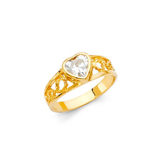 Ioka Jewelry - 14K Yellow Solid Gold Heart Shaped Cubic Zirconia CZ Babies Ring