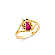 Ioka Jewelry - 14K Yellow Solid Gold Red Cubic Zirconia CZ Ladybug Babies Ring