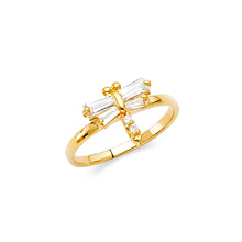 Ioka Jewelry - 14K Yellow Solid Gold Cubic Zirconia CZ Dragonfly Babies Ring
