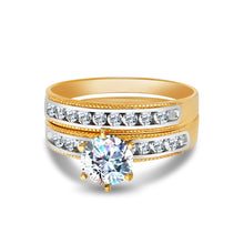 Ioka Jewelry - 14K Two Tone Solid Gold Cubic Zirconia CZ Wedding Engagement Ring Set
