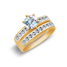 Ioka Jewelry - 14K Two Tone Solid Gold Cubic Zirconia CZ Wedding Engagement Ring Set