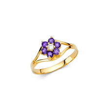 Ioka Jewelry - 14K Yellow Solid Gold Cubic Zirconia CZ February Birth Stone Flower Babies Ring